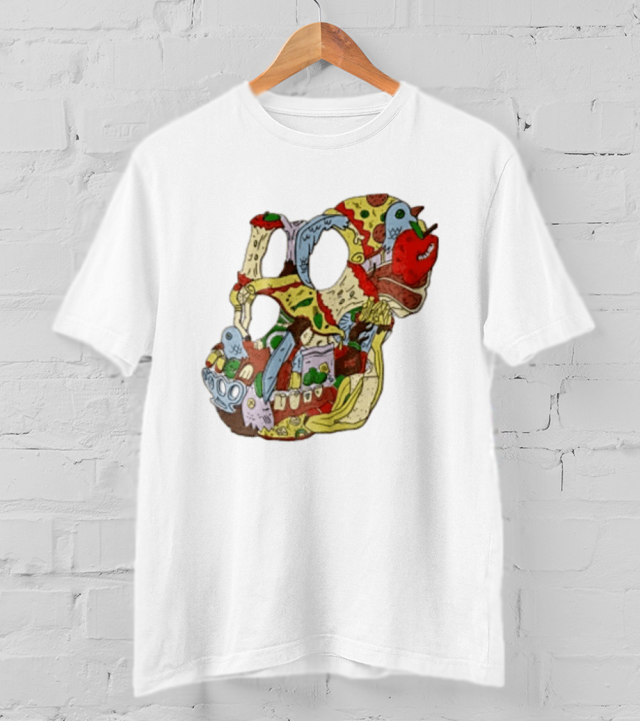 Skull Created From Pizza Burger And Fast Food T-Shirt