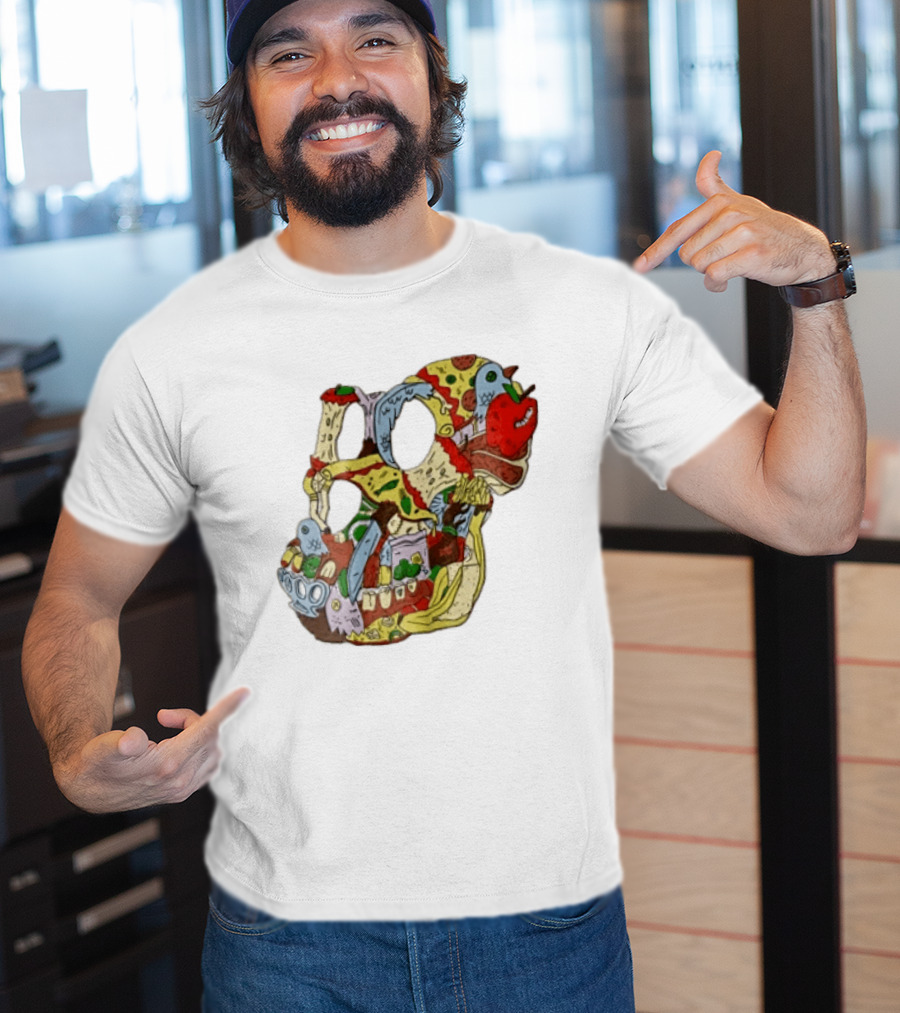 Skull Created From Pizza Burger And Fast Food T-Shirt
