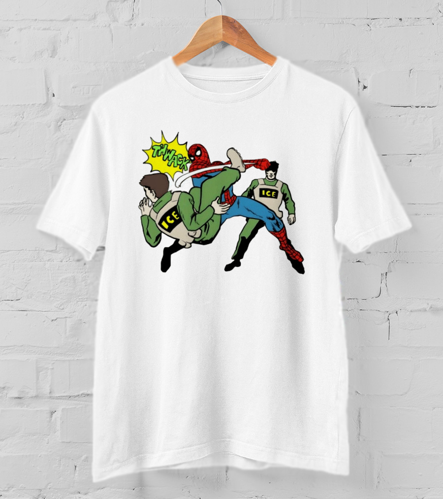 Spider Man Thwack ICE Agents Marvel Super Hero Action Scene T-Shirt