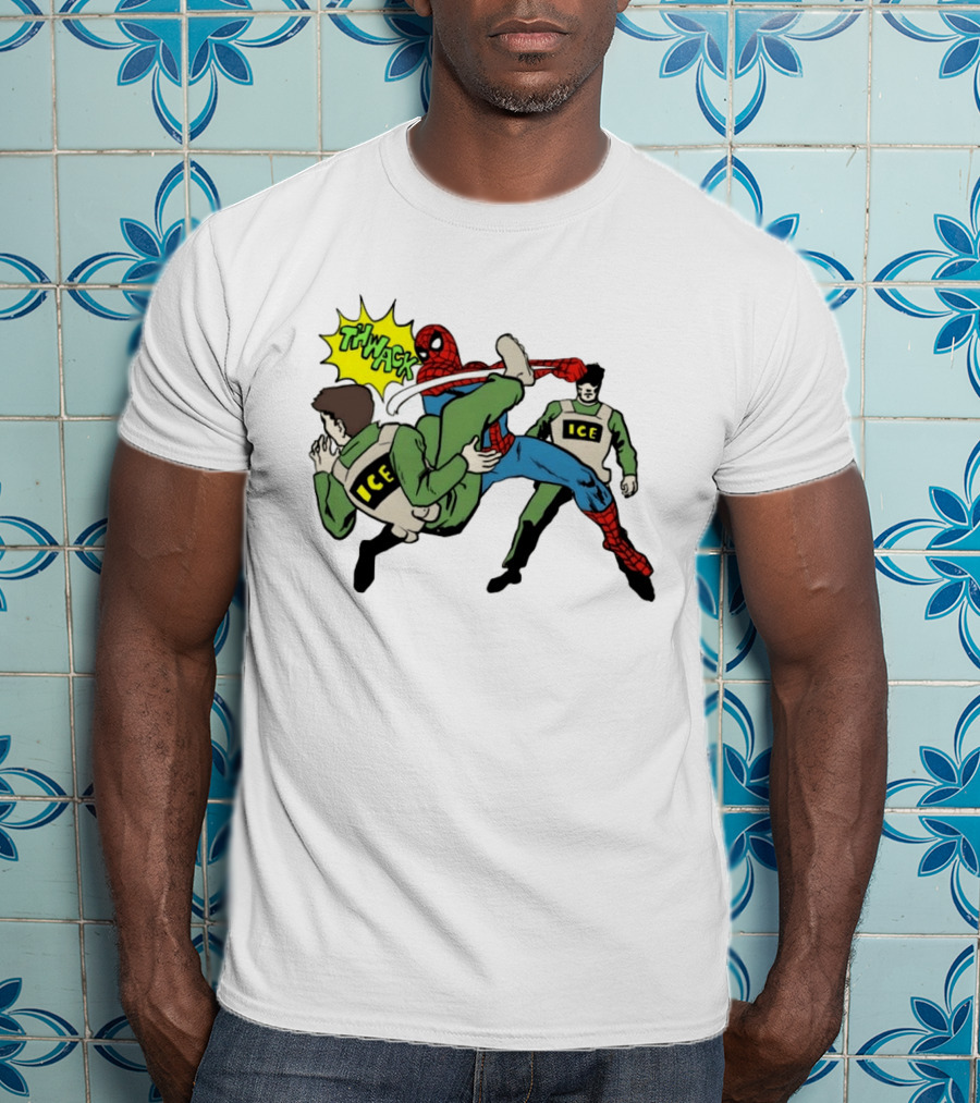 Spider Man Thwack ICE Agents Marvel Super Hero Action Scene T-Shirt