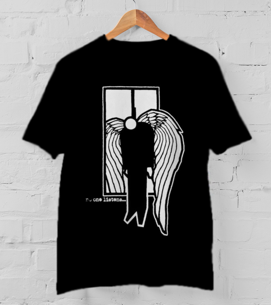 7 Angels 7 Plagues No One Listens Wings Mirror Black T-Shirt