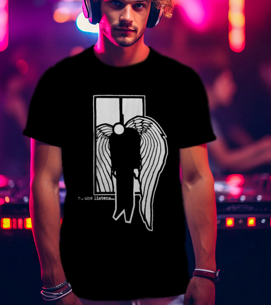 7 Angels 7 Plagues No One Listens Wings Mirror Black T-Shirt