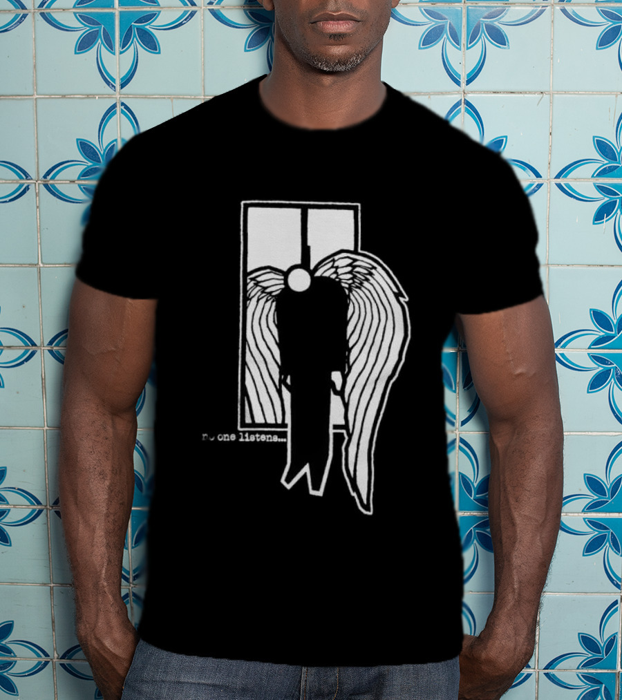 7 Angels 7 Plagues No One Listens Wings Mirror Black T-Shirt