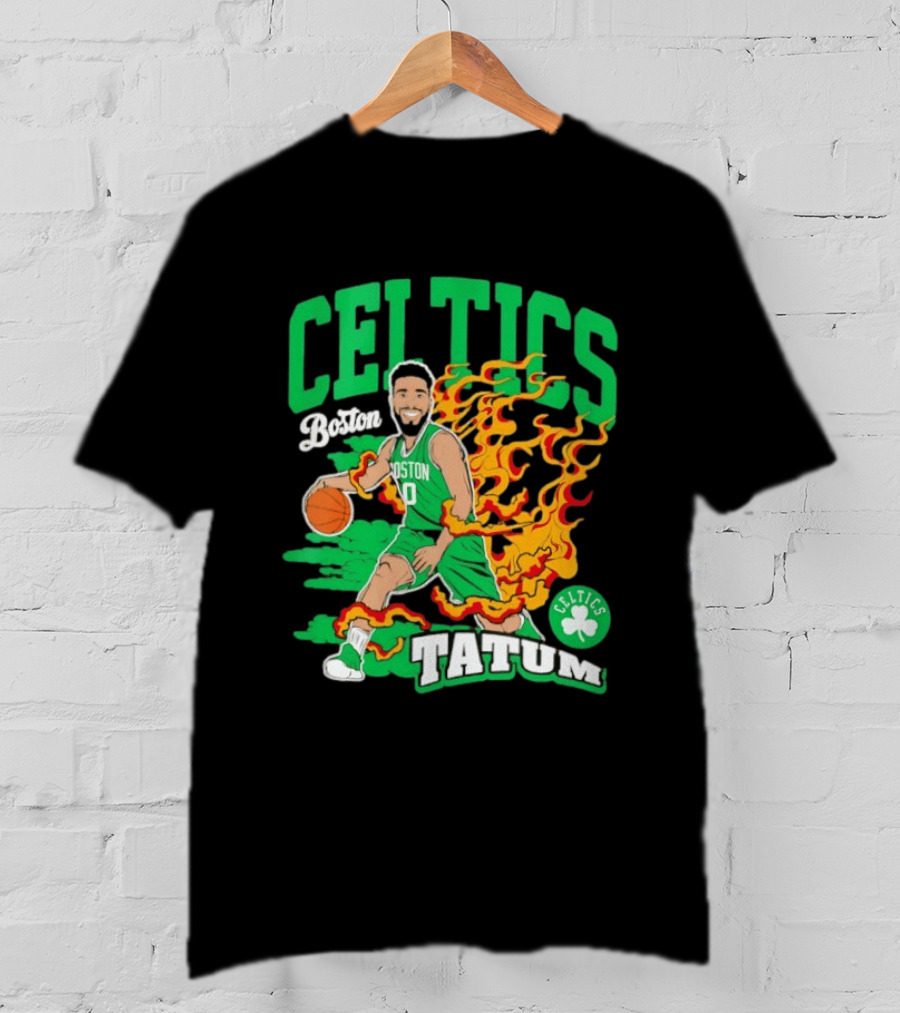 Boston Celtics Jayson Tatum Fired Up Basketball Flames T-Shirt
