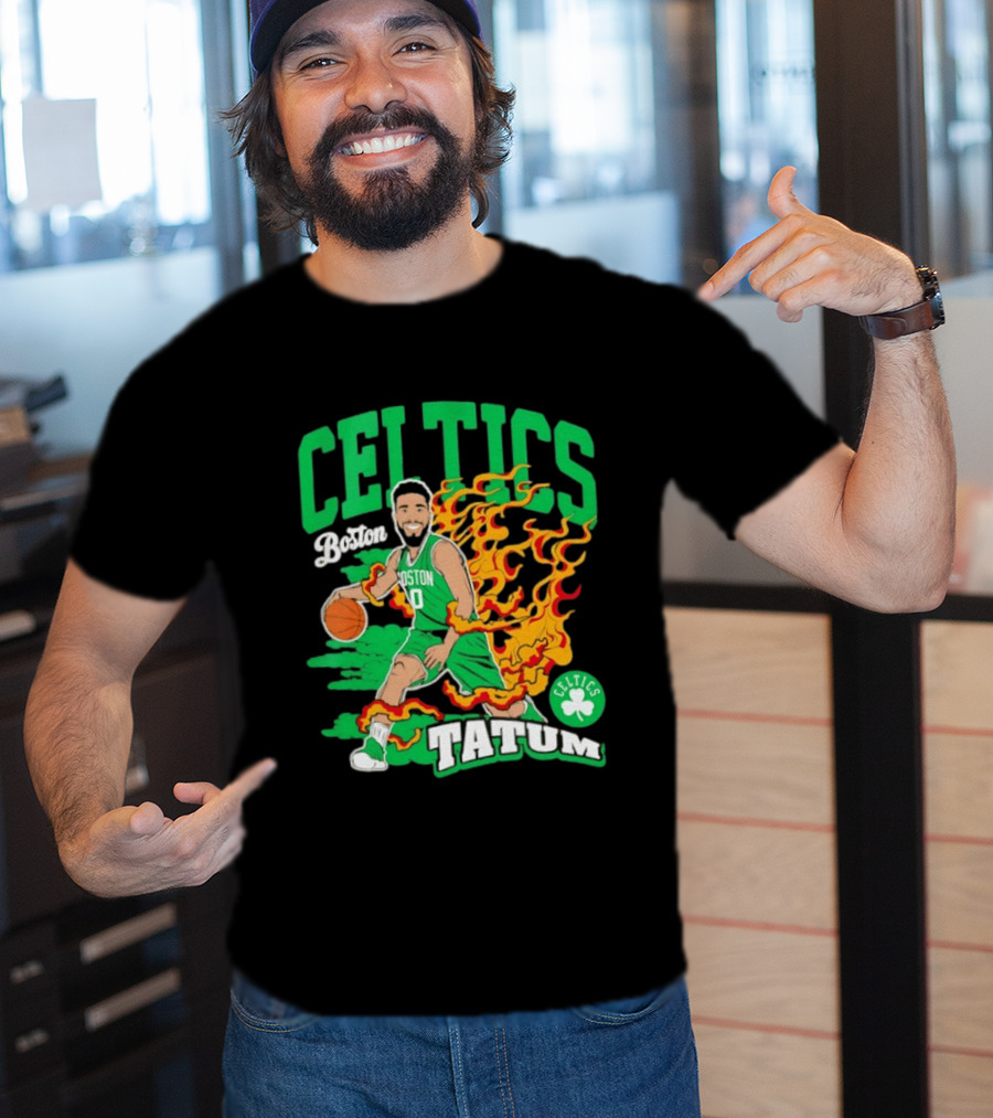 Boston Celtics Jayson Tatum Fired Up Basketball Flames T-Shirt