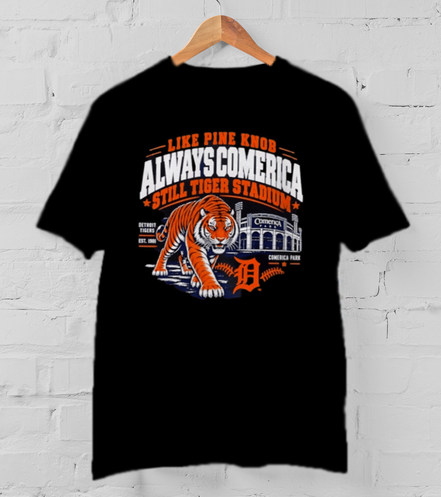 Detroit Tigers 2026 Pine Knob Comerica Tiger Stadium Est 1901 Iconic Baseball Tiger T-Shirt