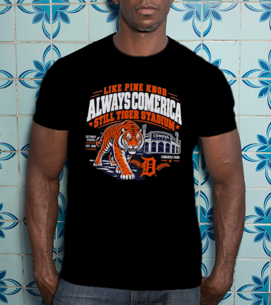 Detroit Tigers 2026 Pine Knob Comerica Tiger Stadium Est 1901 Iconic Baseball Tiger T-Shirt