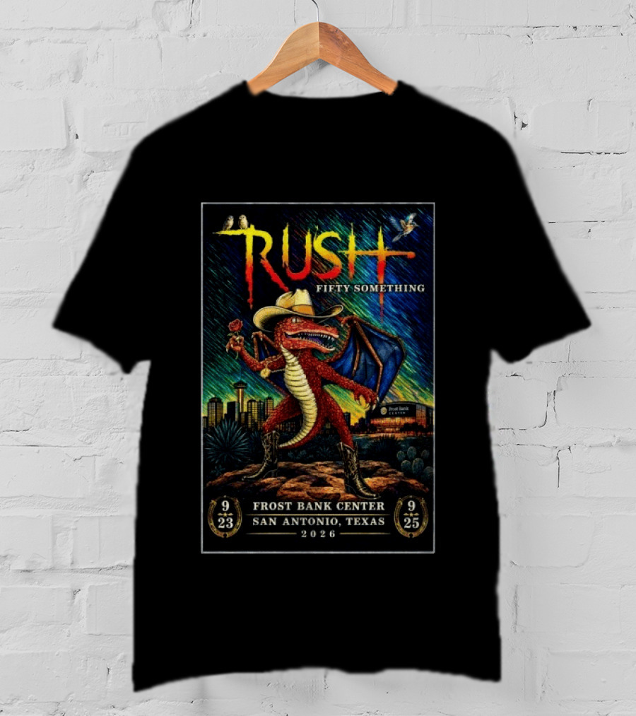 Rush Fifty Something Tour 2026 San Antonio Frost Bank Center Dragon T-Shirt