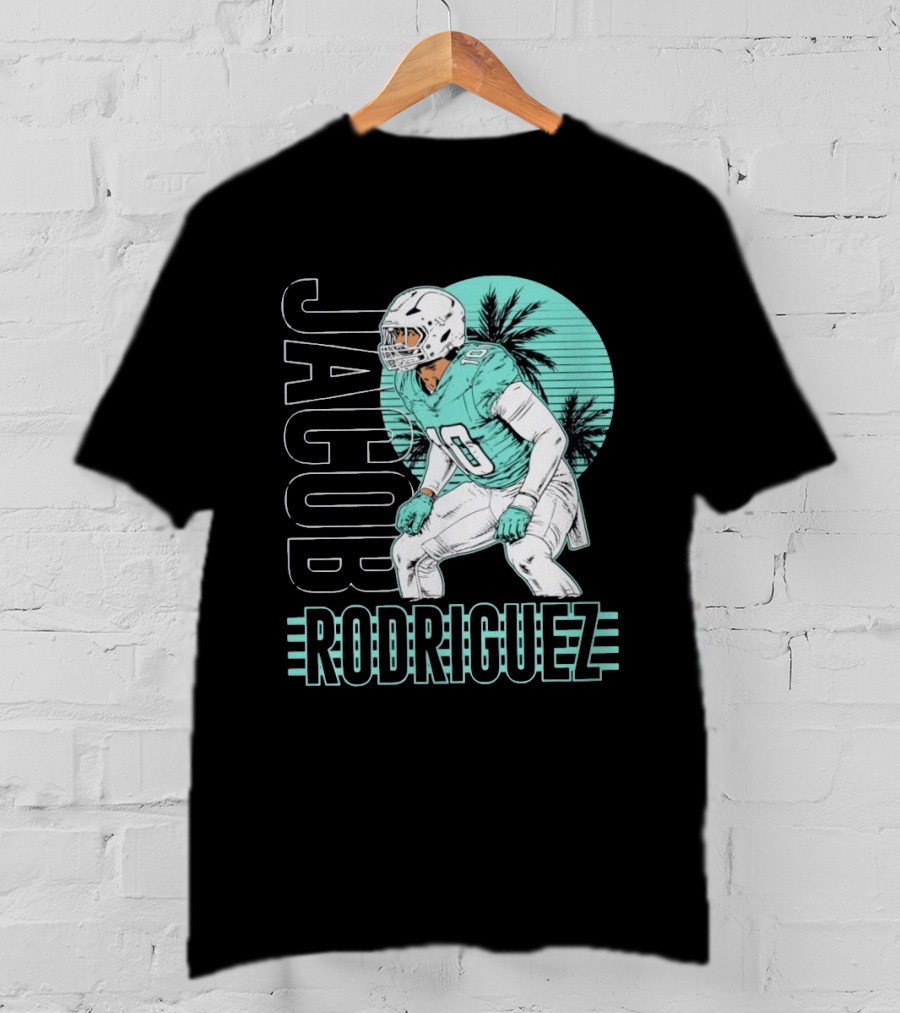 Jacob Rodriguez Miami Dolphins Palm Trees Football Player Tropical Scene T-Shirt