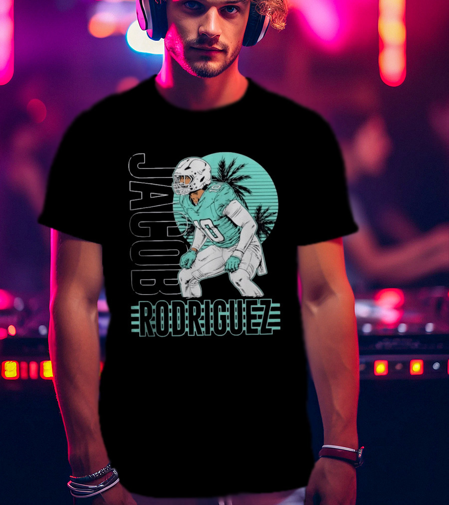 Jacob Rodriguez Miami Dolphins Palm Trees Football Player Tropical Scene T-Shirt