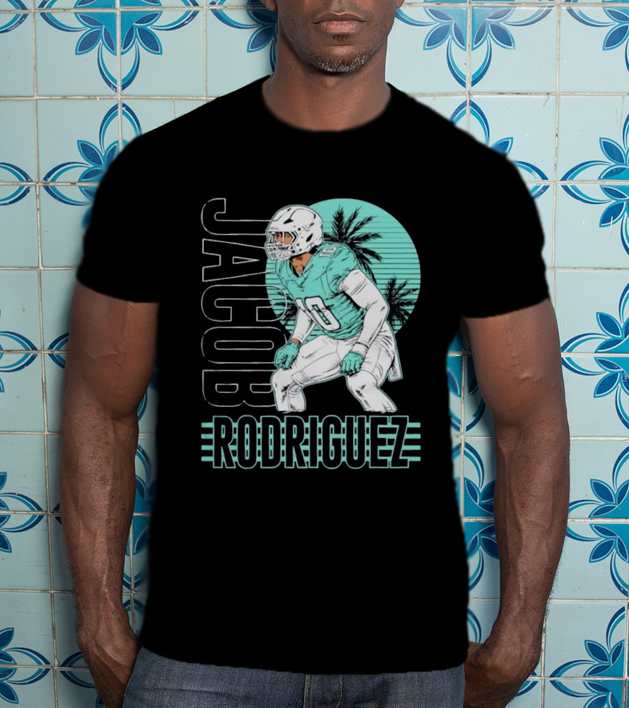 Jacob Rodriguez Miami Dolphins Palm Trees Football Player Tropical Scene T-Shirt