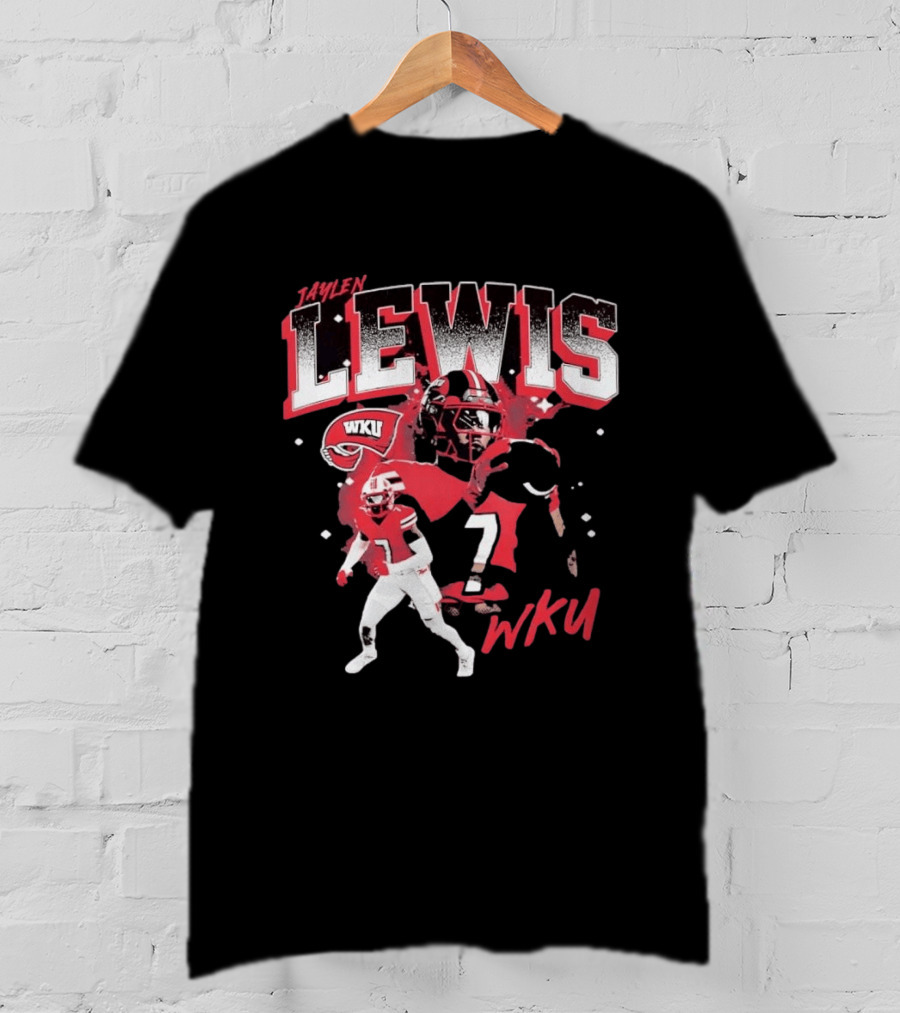 Jaylen Lewis No 7 WKU Football Helmet And Player Action T-Shirt