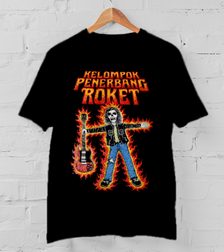 Kelompok Penerbang Roket Skeleton Guitarist In Flames Keegan Records T-Shirt