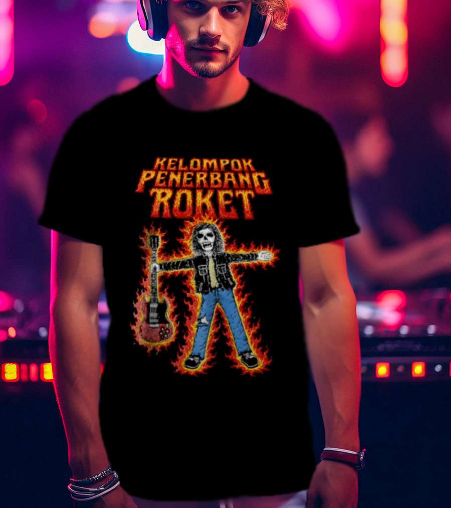 Kelompok Penerbang Roket Skeleton Guitarist In Flames Keegan Records T-Shirt
