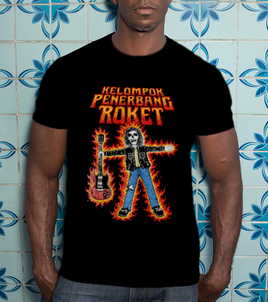 Kelompok Penerbang Roket Skeleton Guitarist In Flames Keegan Records T-Shirt