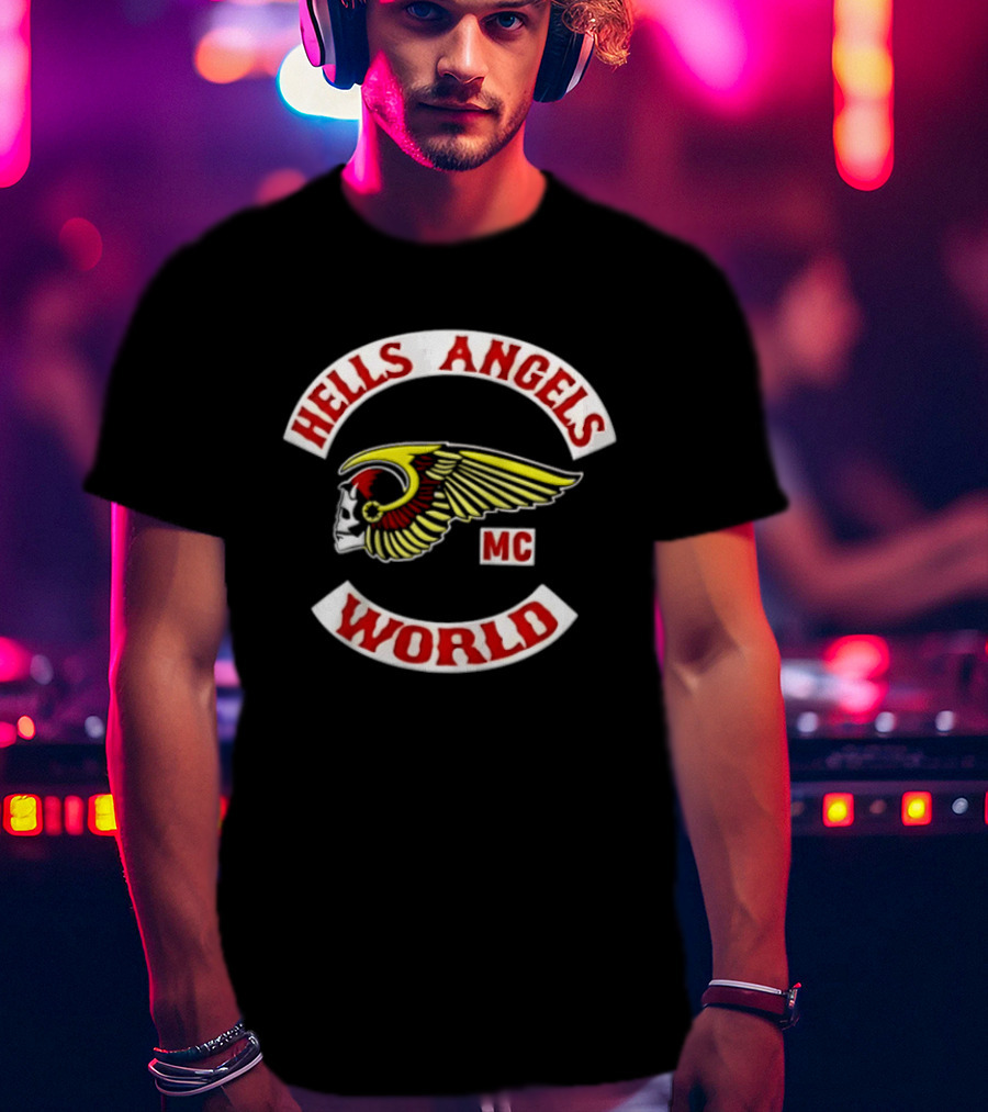 Hells Angels Skull Winged Helmet MC World T-Shirt