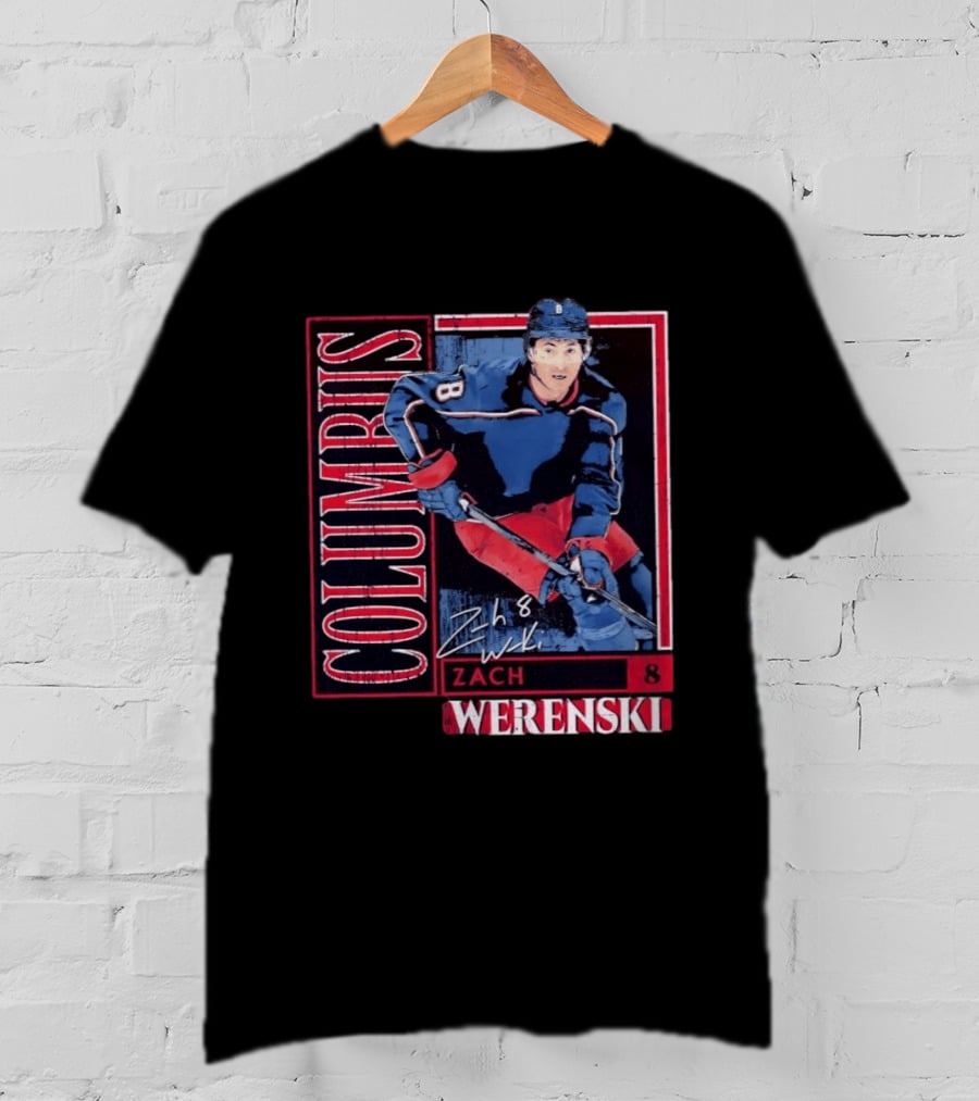 Zach Werenski 8 Columbus Blue Jackets Hockey Card T-Shirt