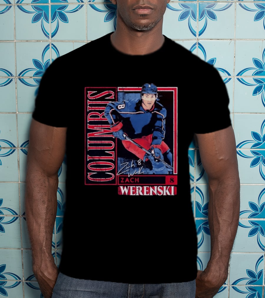 Zach Werenski 8 Columbus Blue Jackets Hockey Card T-Shirt