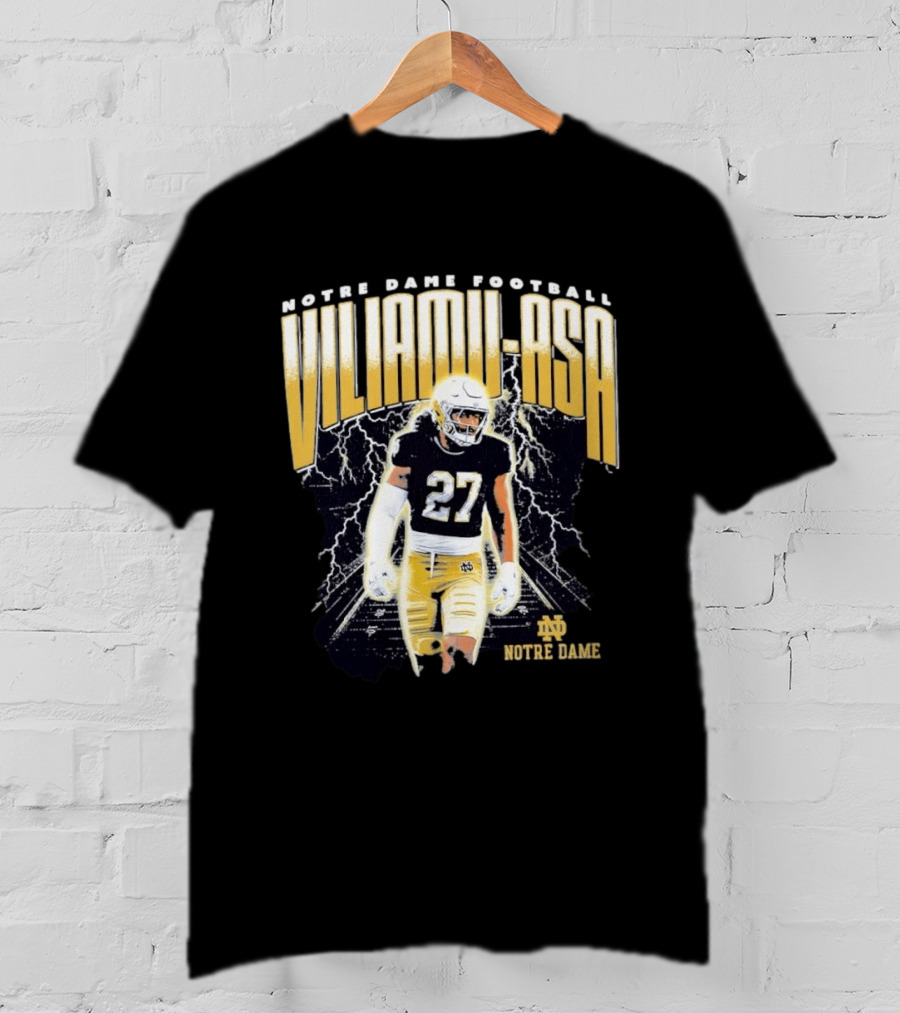 Notre Dame Viliamu Asa No 27 Football Lightning T-Shirt