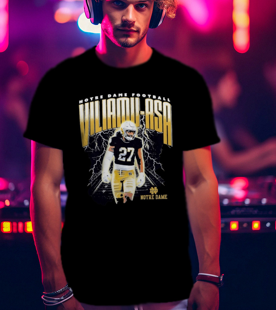 Notre Dame Viliamu Asa No 27 Football Lightning T-Shirt