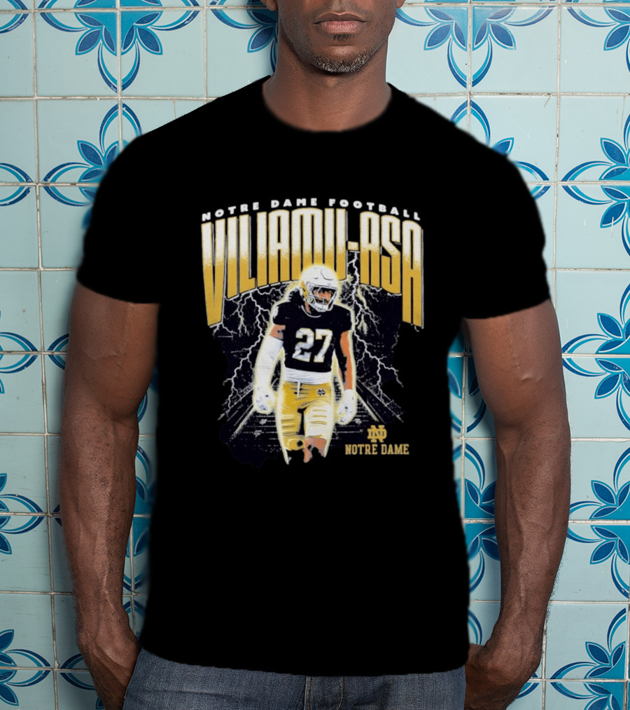 Notre Dame Viliamu Asa No 27 Football Lightning T-Shirt