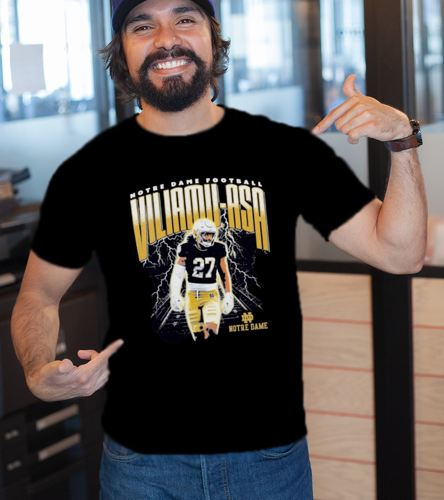 Notre Dame Viliamu Asa No 27 Football Lightning T-Shirt