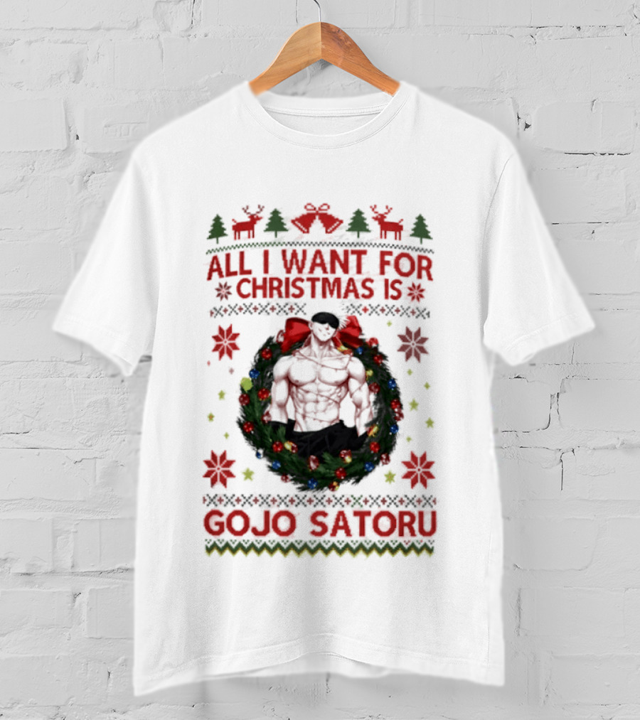 All I Want For Christmas Is Gojo Satoru Festive Holiday Anime Ugly Christmas T-Shirt