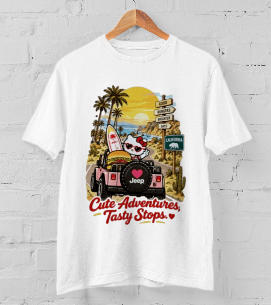 Cute Adventures Tasty Stops California Jeep Beach Burger Good Vibes T-Shirt