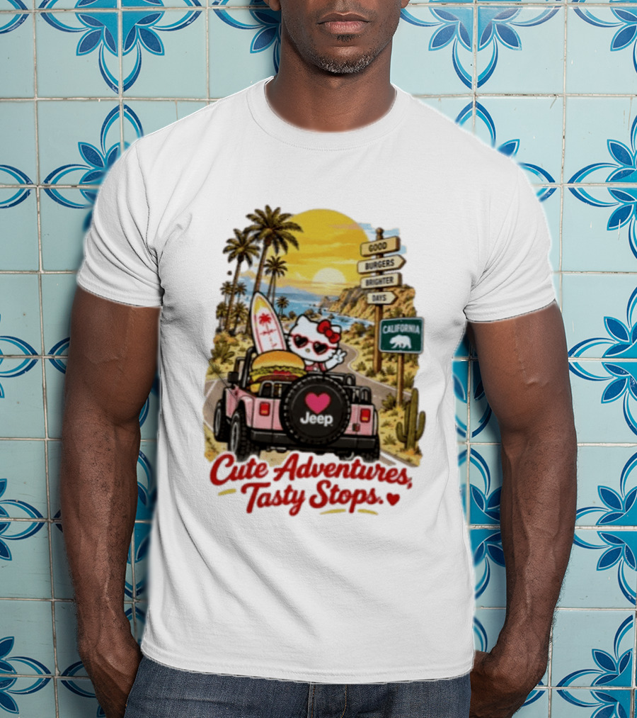 Cute Adventures Tasty Stops California Jeep Beach Burger Good Vibes T-Shirt