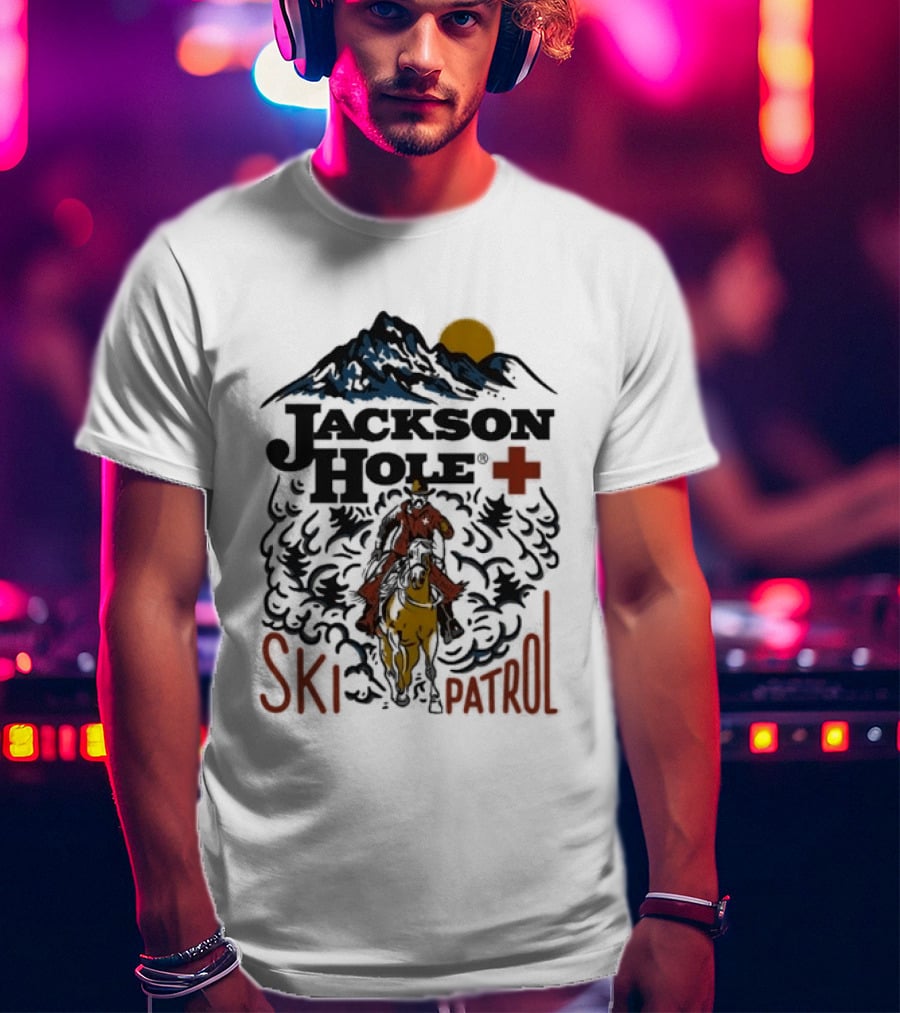 Jackson Hole Wyoming Mountain Cowboy Ski Patrol Adventure T-Shirt
