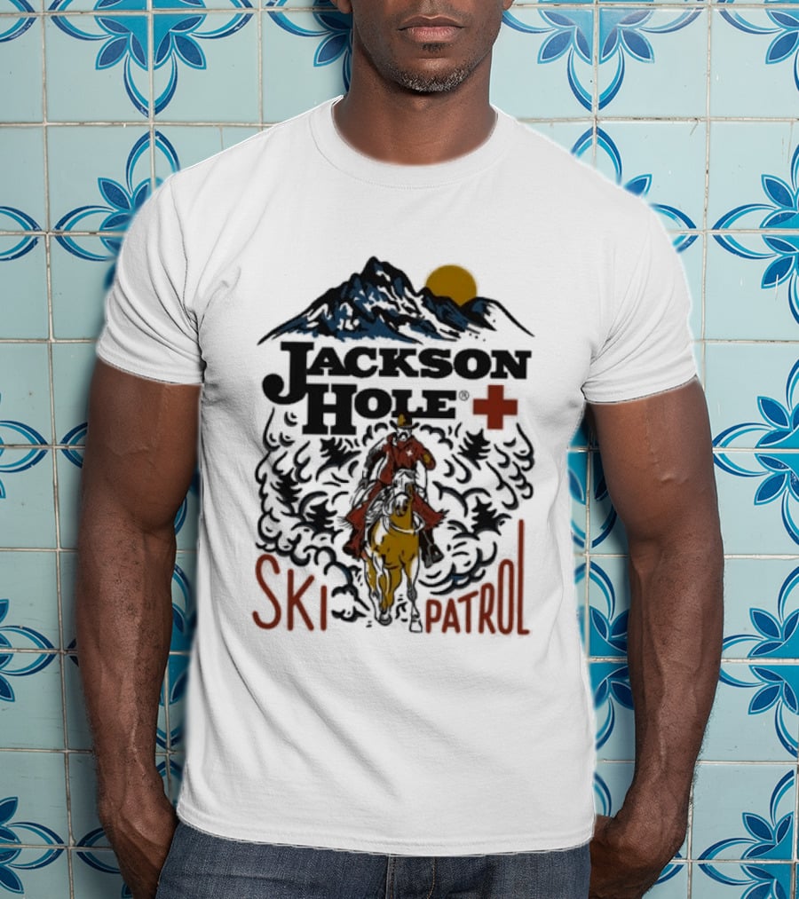 Jackson Hole Wyoming Mountain Cowboy Ski Patrol Adventure T-Shirt