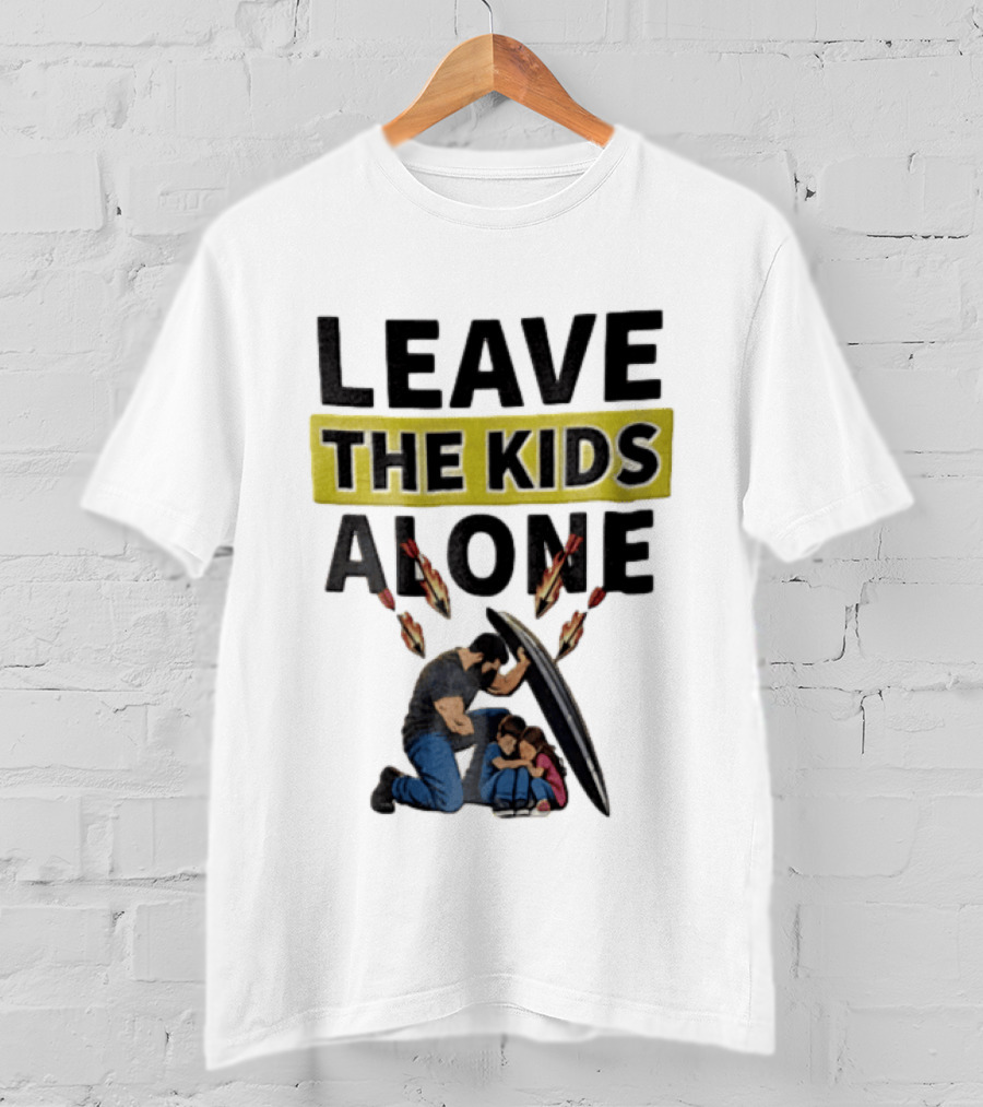 Leave The Kids Alone Bearded Man Shielding Children From Arrows T-Shirt