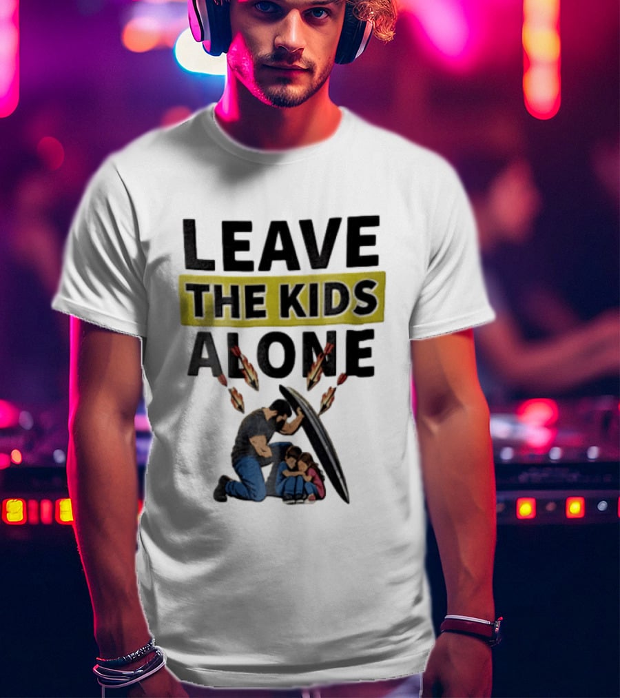 Leave The Kids Alone Bearded Man Shielding Children From Arrows T-Shirt