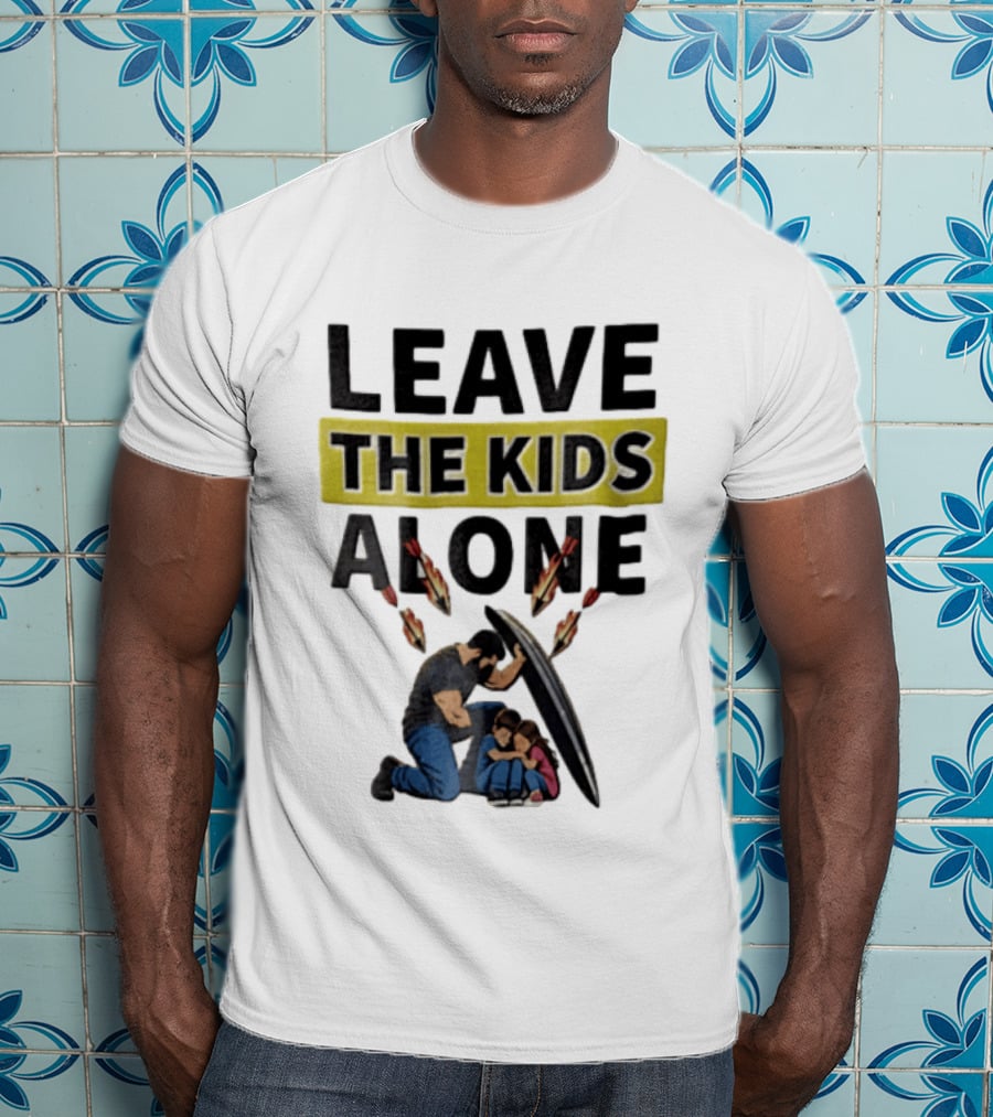 Leave The Kids Alone Bearded Man Shielding Children From Arrows T-Shirt