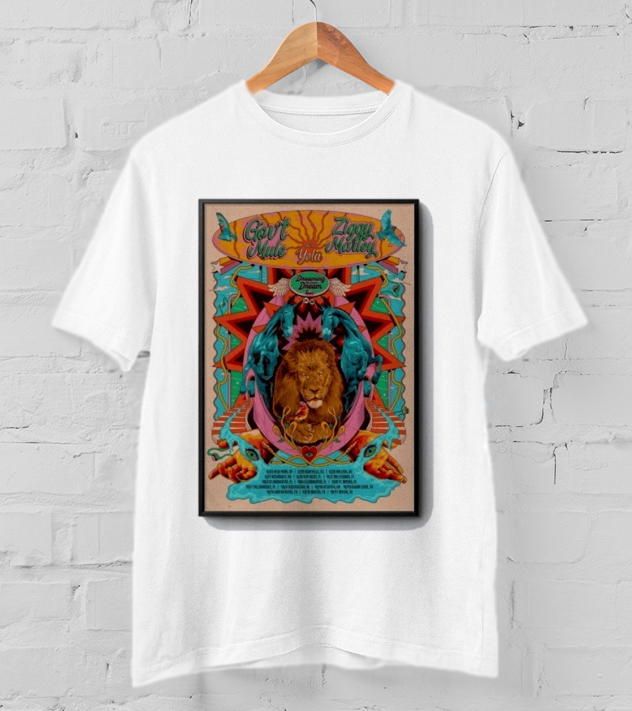 Gov't Mule Ziggy Marley Yola Dreaming The Same Dream Tour 2026 Lion Art And Dates T-Shirt