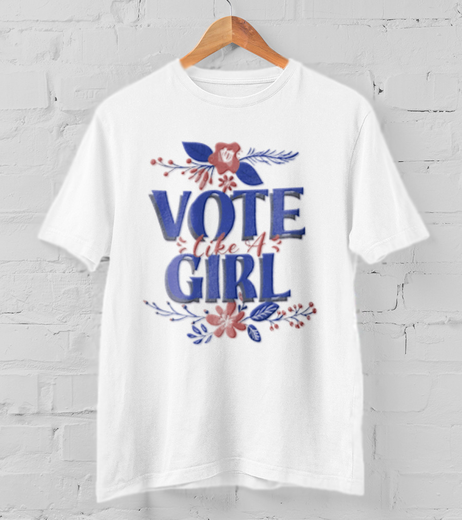 Vote Like A Girl Blue Red Pink Floral Accents T-Shirt