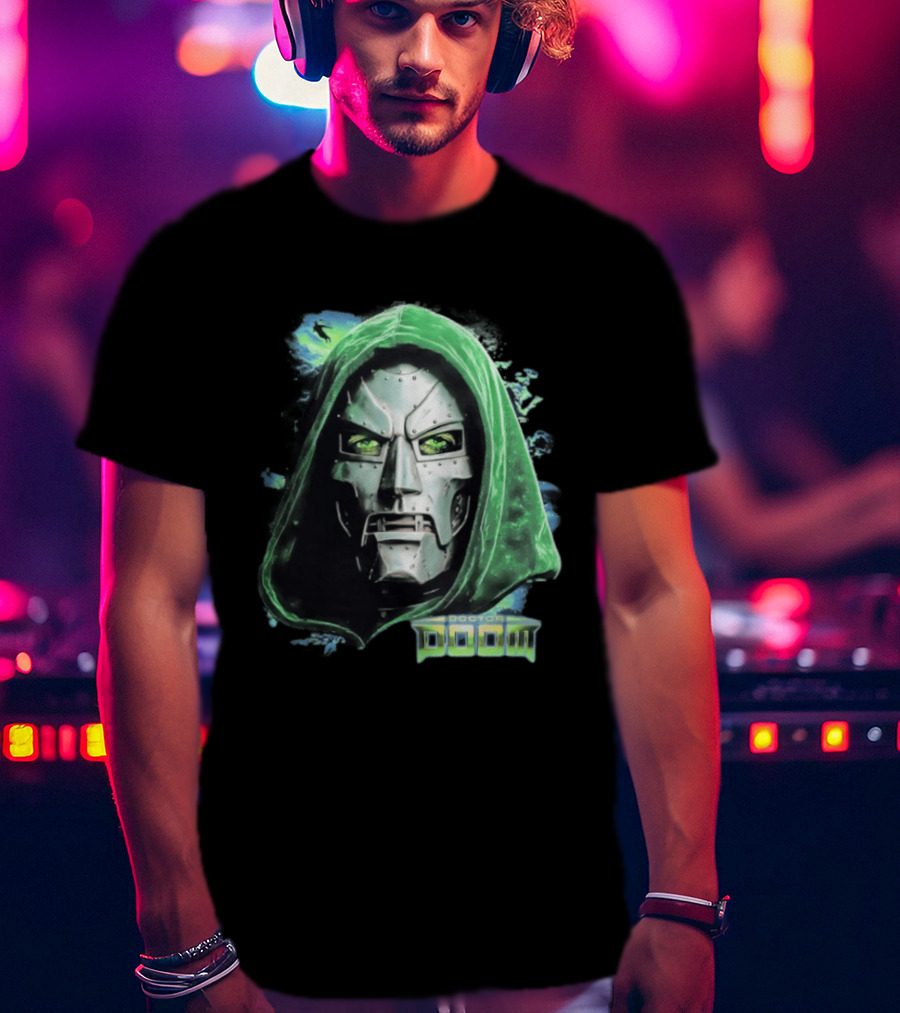 Doctor Doom Marvel Green Hooded Mask Iconic Villain T-Shirt