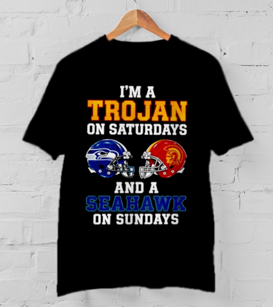 I'm A Trojan On Saturdays And A Seahawk On Sundays Football Helmets T-Shirt