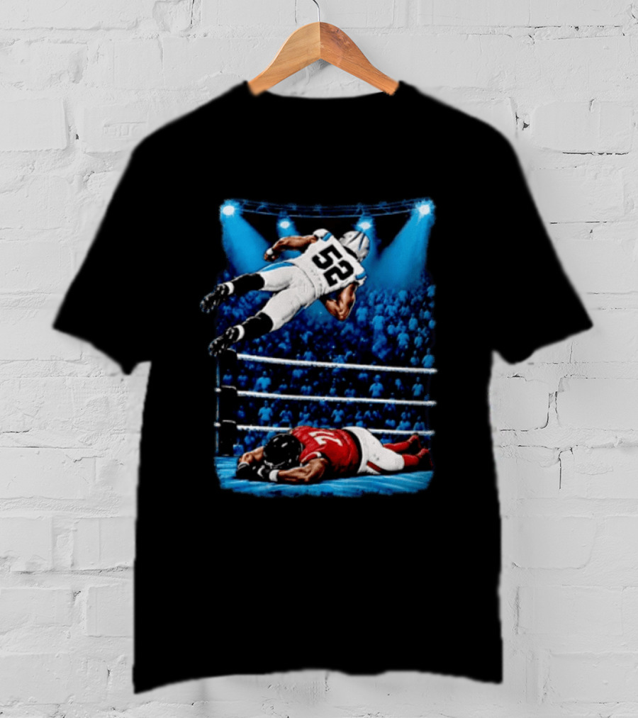 Football Player 52 Jumping Over Opponent In Wrestling Ring Spotlight Crowd T-Shirt