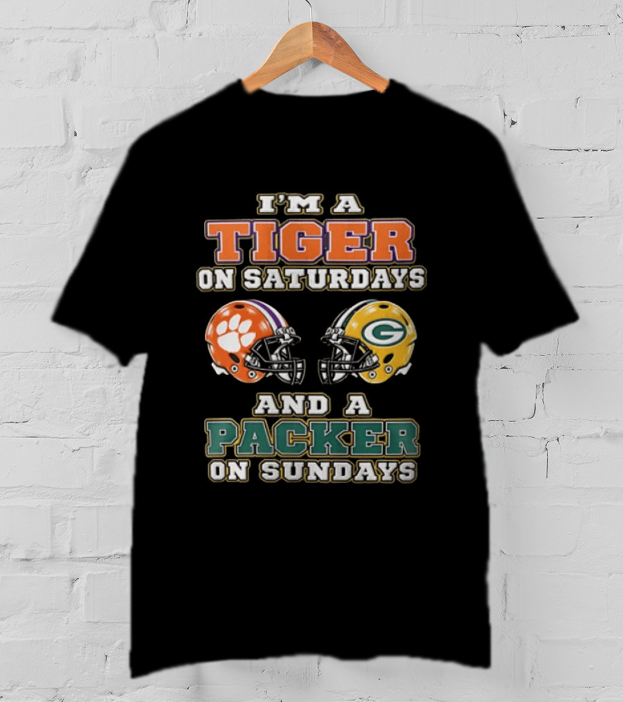I'm A Tiger On Saturdays And A Packer On Sundays Clemson Green Bay Football Fan T-Shirt