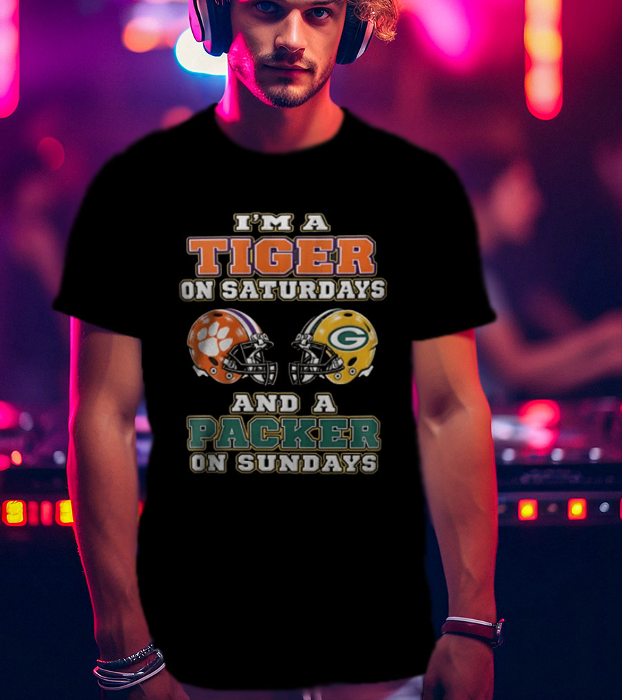 I'm A Tiger On Saturdays And A Packer On Sundays Clemson Green Bay Football Fan T-Shirt