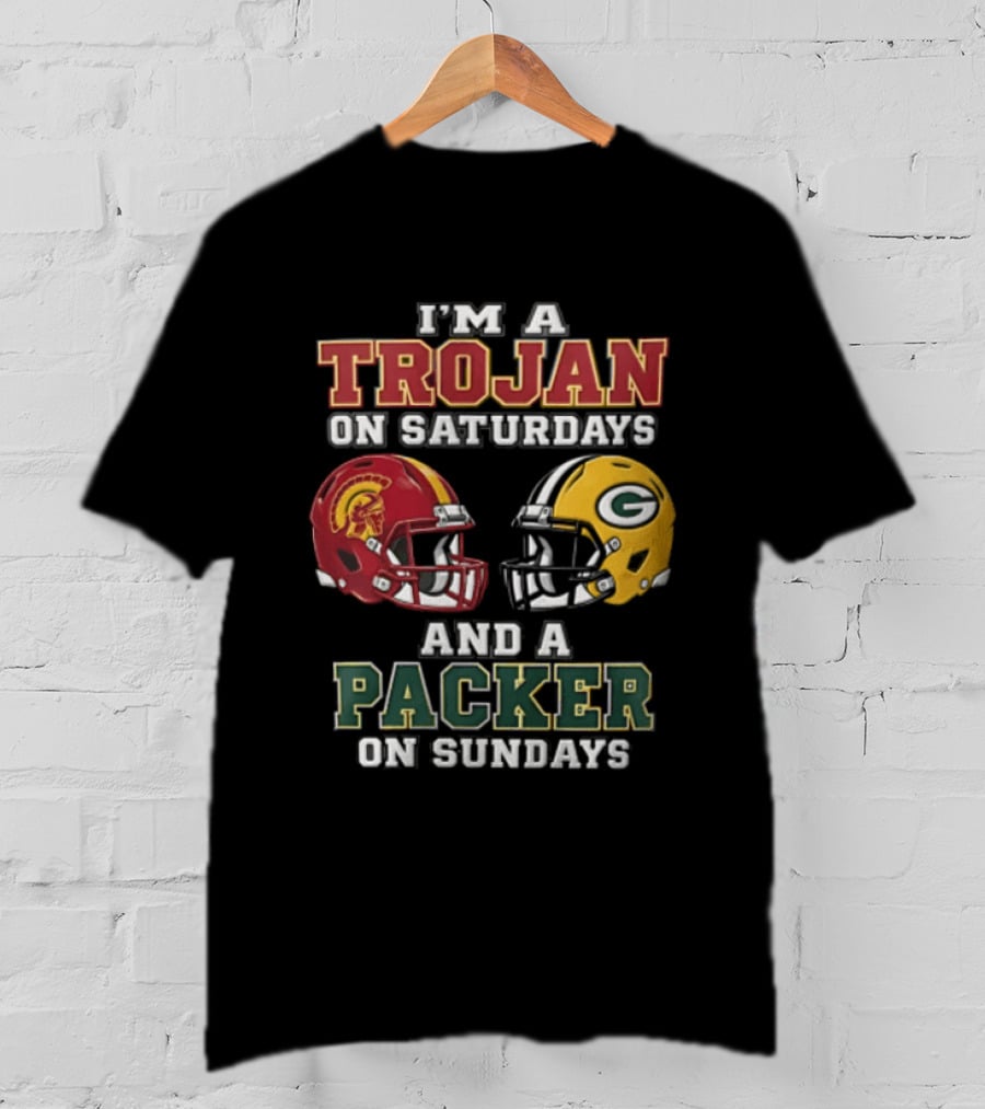 I'm A Trojan On Saturdays Packer On Sundays Football Helmets T-Shirt