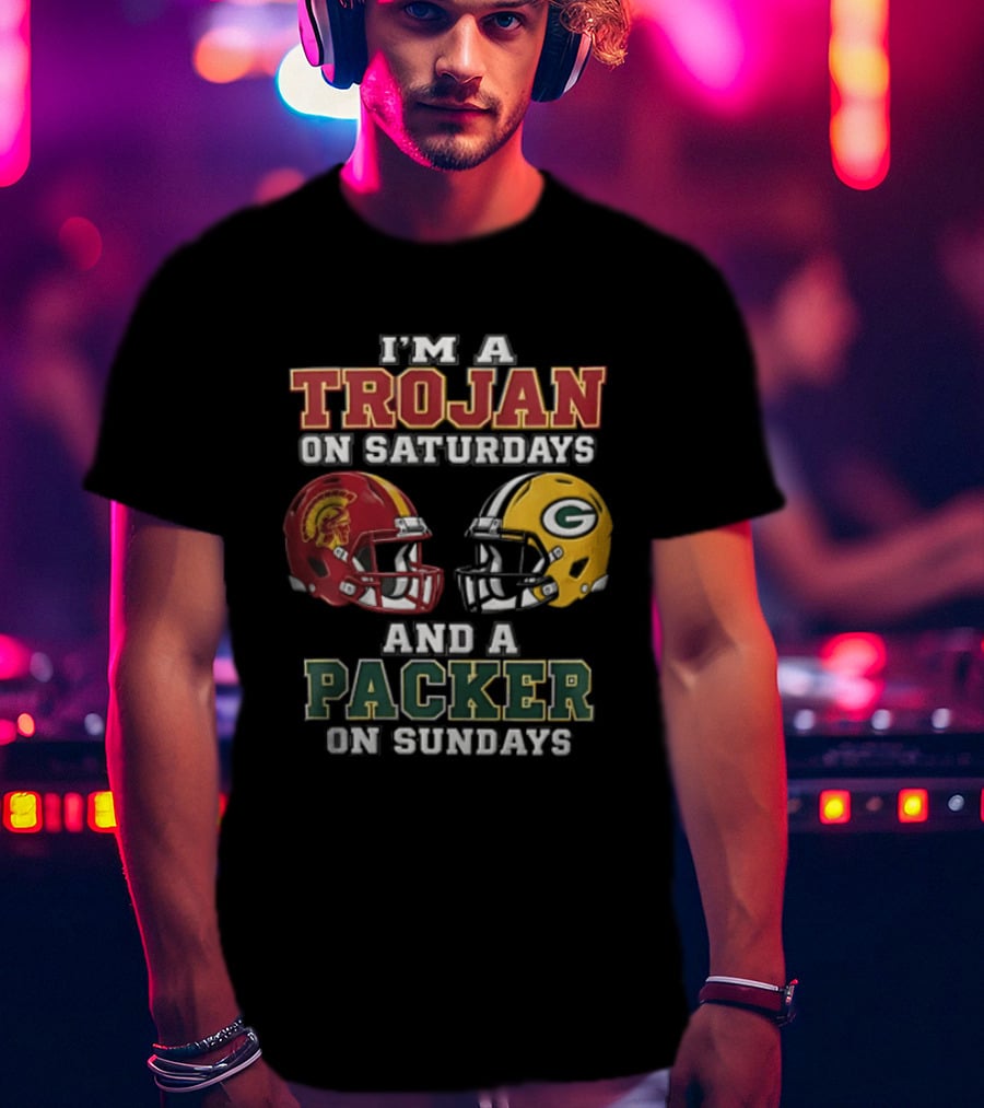 I'm A Trojan On Saturdays Packer On Sundays Football Helmets T-Shirt