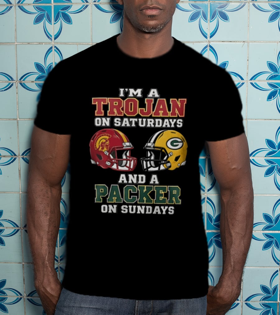 I'm A Trojan On Saturdays Packer On Sundays Football Helmets T-Shirt