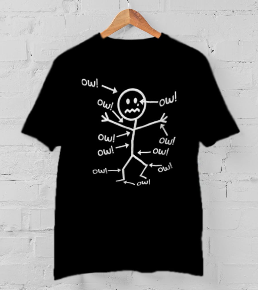 Stick Figure Crying Ow Pointing Arrows Painful Body Parts Diagram T-Shirt