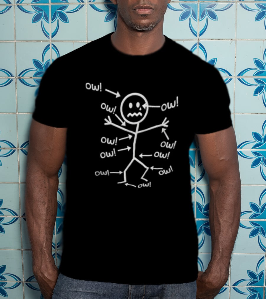 Stick Figure Crying Ow Pointing Arrows Painful Body Parts Diagram T-Shirt