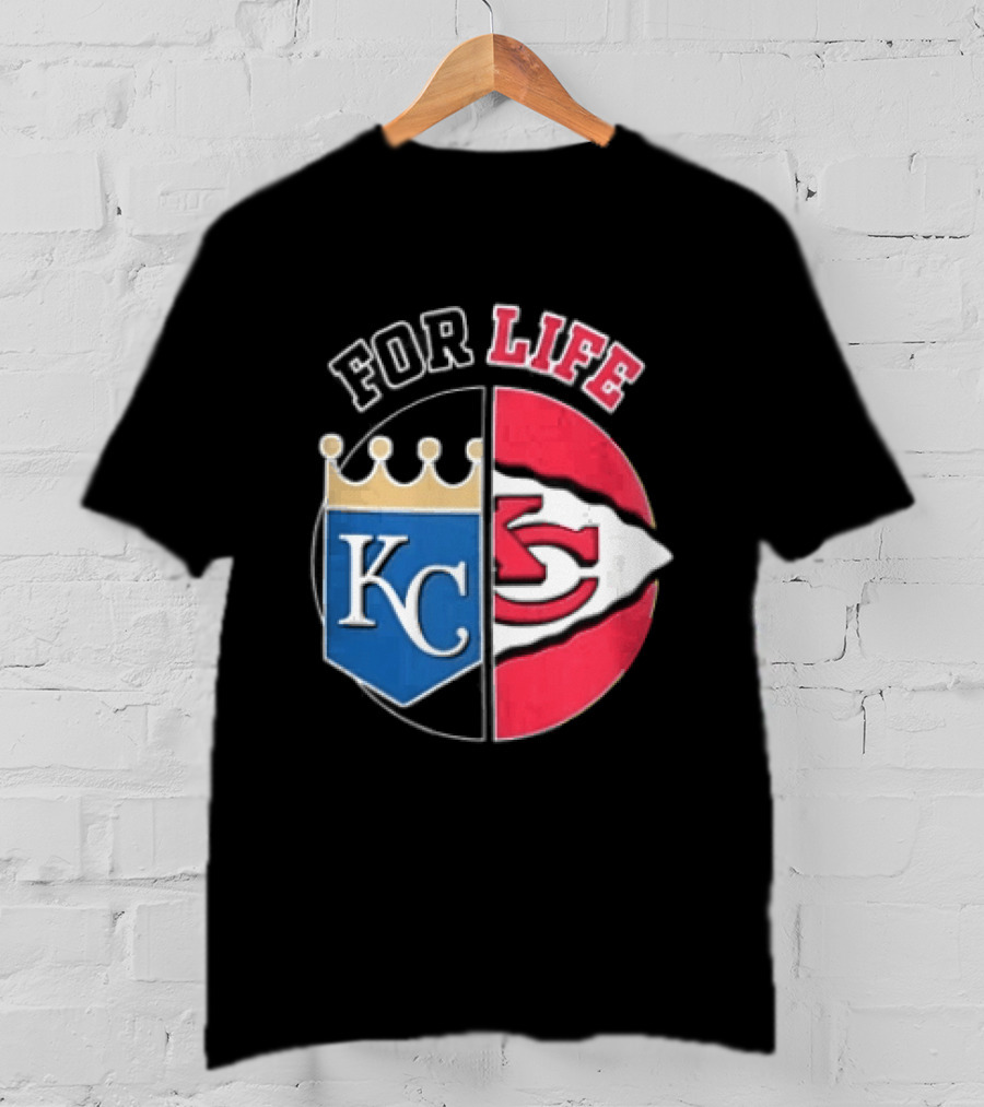 Kansas City Royals Chiefs For Life KC Arrowhead Split Crown T-Shirt