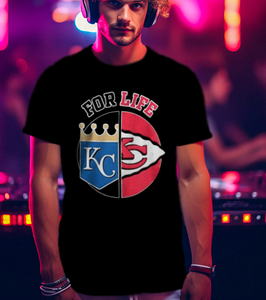 Kansas City Royals Chiefs For Life KC Arrowhead Split Crown T-Shirt