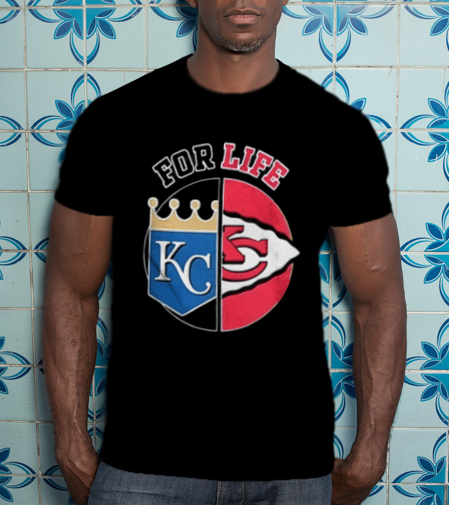 Kansas City Royals Chiefs For Life KC Arrowhead Split Crown T-Shirt