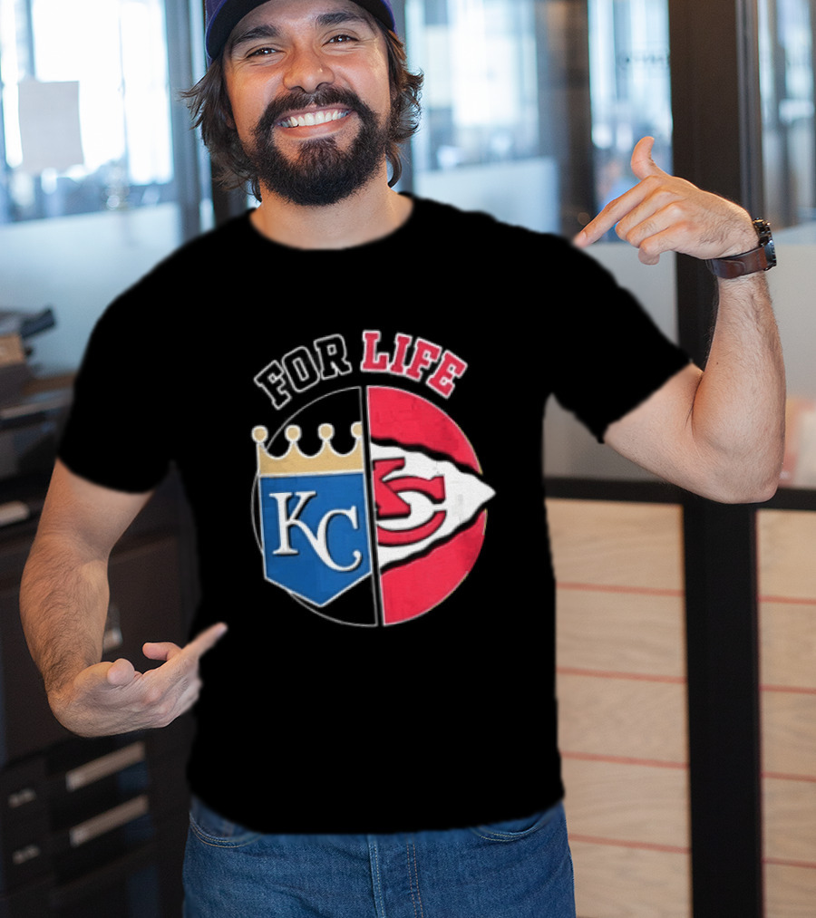 Kansas City Royals Chiefs For Life KC Arrowhead Split Crown T-Shirt